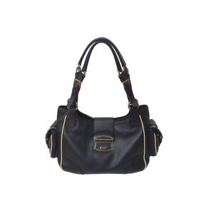 PRADA Handbag One Shoulder Hobo Bag Logo Plate Leather Black White